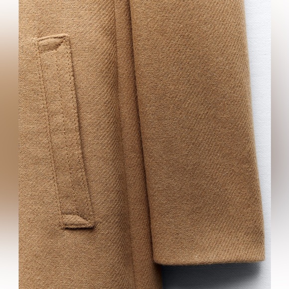 ZARA FELT TEXTURE COAT 8431/102 TAUPE BROWN TAN JACKET PEACOAT WOOL BLEND - Picture 6 of 17